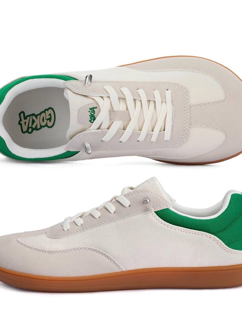 Gokia White & Green Canvas Trainer for Men